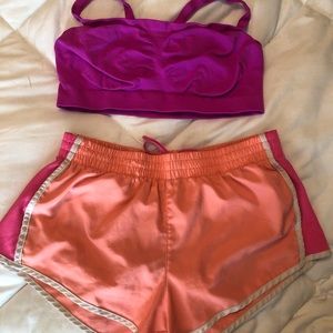 sports bra and workout shorts